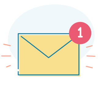 An icon of an envelope with a red notification circle showing 1 unread message.