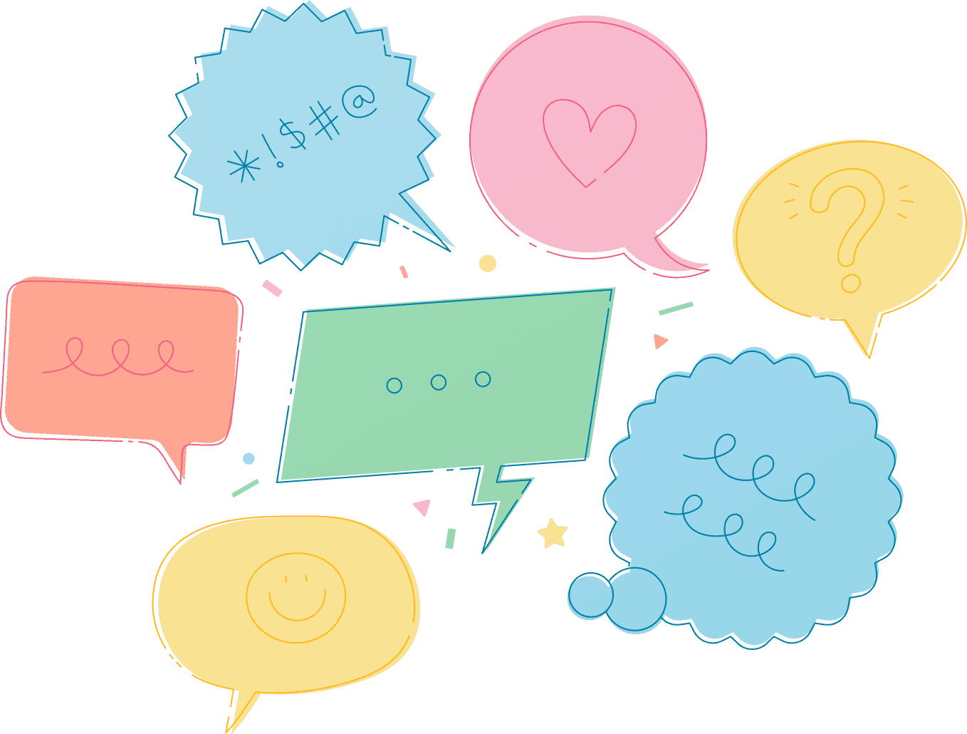 Multiple speech bubbles with random symbols